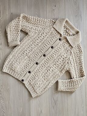 Vintage Glencolumbkille Irish Wool Fisherman Cableknit Cardigan Sweater Med /Lrg